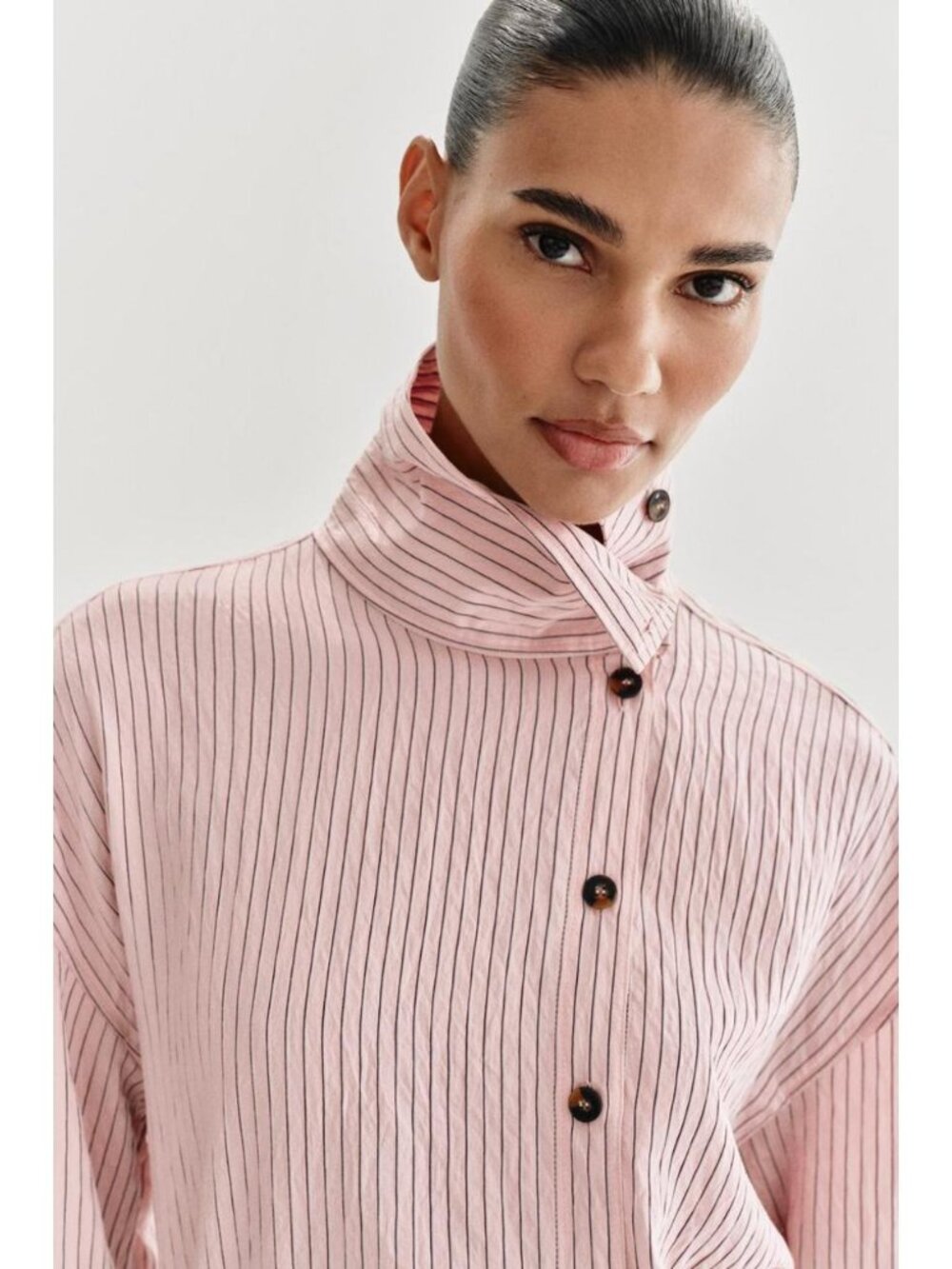 ZARA STRIPED HIGH NECK SHIRT - Picture 3 of 9